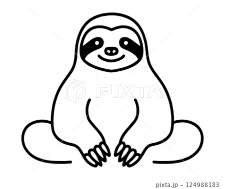 座っているポーズのナマケモノのシンプルな手描き線画イラスト 透過背景の切り抜き 座っているポーズのナマケモノのシンプルな手描き線画イラスト 透過背景の切り抜き 124988183