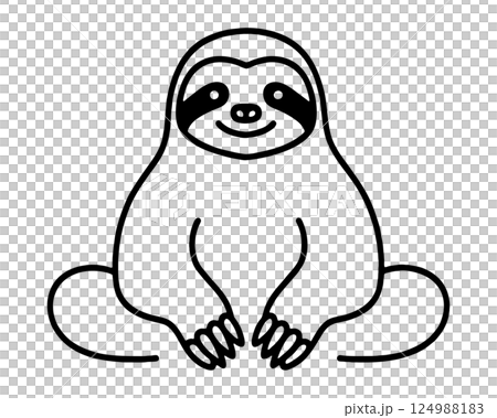 座っているポーズのナマケモノのシンプルな手描き線画イラスト 透過背景の切り抜き 座っているポーズのナマケモノのシンプルな手描き線画イラスト 透過背景の切り抜き 124988183