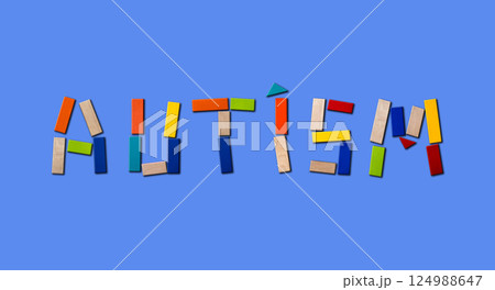 Concept of autism. Wooden word on colored background Concept of autism. Wooden word on colored background 124988647
