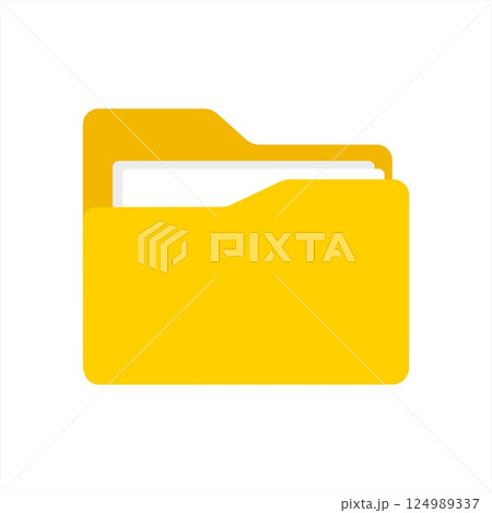 Open Yellow Folder with Documents	 124989337