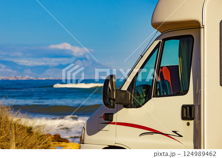 Rv motor home camping on beach 124989462