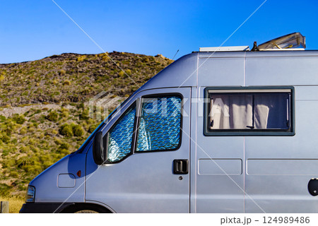 Campervan with thermal screen blind Campervan with thermal screen blind 124989486
