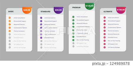 Business Pricing Table with 4 Plans. Vector Illustration for Web Design Business Pricing Table with 4 Plans. Vector Illustration for Web Design 124989878
