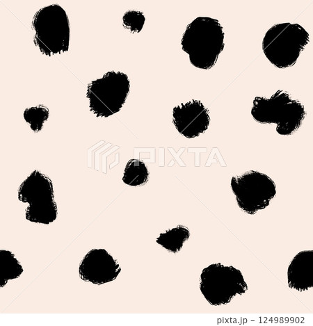 seamless hand drawn watercolor pattern with small black loose shape dots spots blobs on beige cream white isolated background looking like seeds in tropical fruit all-purpose abstract texture modern 124989902