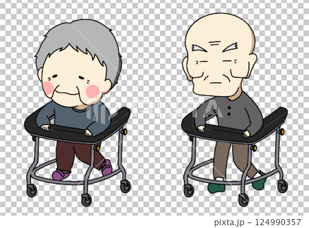 老年人使用助行器行走 老年人使用助行器行走 124990357