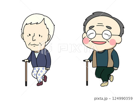 杖をついたおじいさんおばあさん 124990359