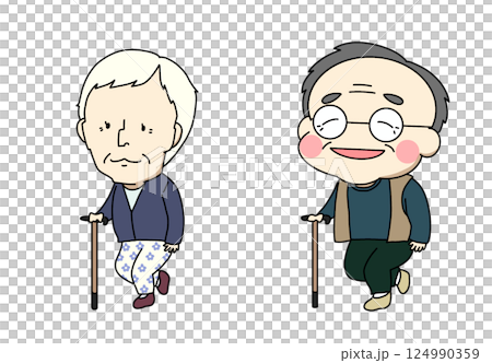 拄著拐杖的祖父和祖母 拄著拐杖的祖父和祖母 124990359