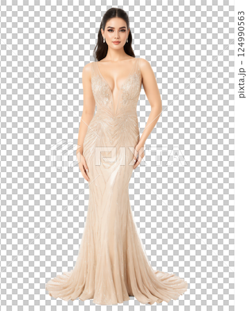 Sophisticated sequin gown with illusion mesh neckline, sleeveless design, illusion mesh adorned with sequins creating a floating effect, floor-length Sophisticated sequin gown with illusion mesh neckline, sleeveless design, illusion mesh adorned with sequins creating a floating effect, floor-length 124990563