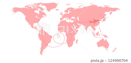 Pink Map with Airplane Love Has No Boundaries Concept Vector Illustration 124990704