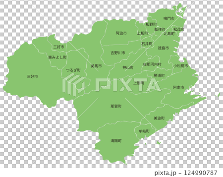 Dividable map of Tokushima prefecture with city and town names 124990787