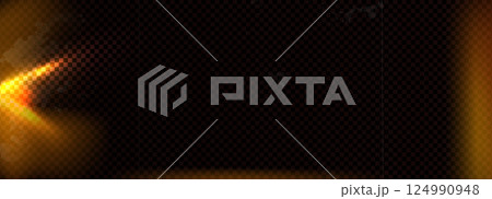 Old film light leak overlay effect with orange flare. Camera vintage film filter. Abstract retro lens flare effect background. Texture with dust and spots noise. Blur analog burnt vector backdrop 124990948