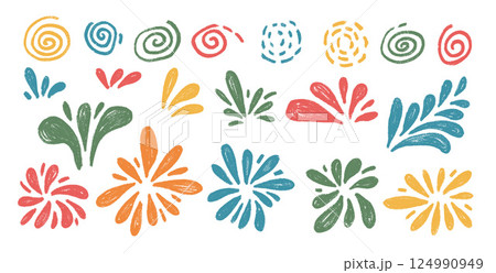 Firework drawing by crayon set. Colorful party firecrackers and splashes in scribble doodle style isolated on white background. Carnival decoration. Vector hand drawn by pencil and chalk illustration Firework drawing by crayon set. Colorful party firecrackers and splashes in scribble doodle style isolated on white background. Carnival decoration. Vector hand drawn by pencil and chalk illustration 124990949