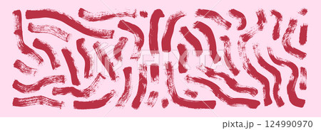 Acrylic dry paint wavy brush stroke lines. Hand drawn vector retro uneven shapes. Paintbrush vintage linear scribble girly elements background. Thick abstract grunge curved strips. Acrylic dry paint wavy brush stroke lines. Hand drawn vector retro uneven shapes. Paintbrush vintage linear scribble girly elements background. Thick abstract grunge curved strips. 124990970