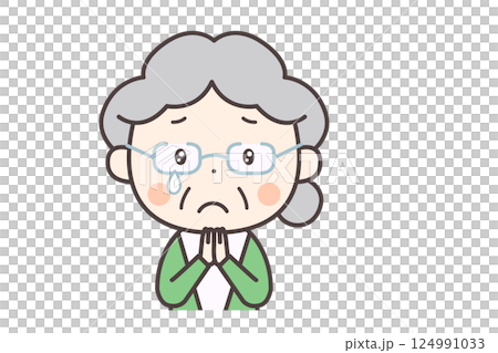 老年婦女雙手合十哭泣 124991033
