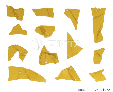 Sticker paper in pieces isolated on white background Sticker paper in pieces isolated on white background 124991072