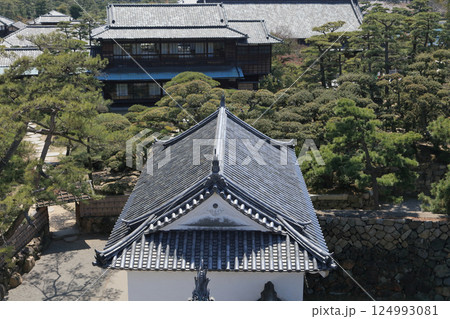 高松城跡の月見櫓から見る渡櫓と披雲閣 124993081