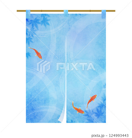金魚がいる夏イメージの暖簾イラスト 124993443