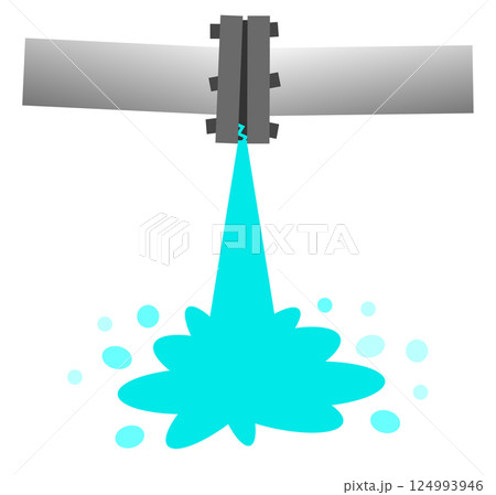 配管の不良や劣化で水漏れする緊急トラブルのイラスト 124993946