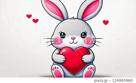赤いハートを抱えているグレーのうさぎ 赤いハートを抱えているグレーのうさぎ 124993960