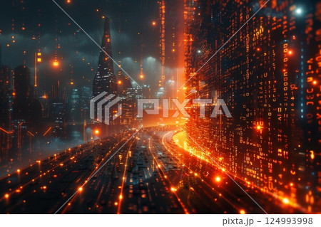 Cyber Roadway and Digital Cityscape 124993998