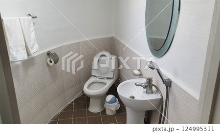 interior of a bathroom with toilet 124995311