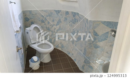 interior of a bathroom with toilet 124995313