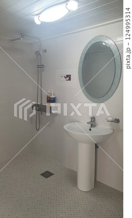 interior of a bathroom with toilet 124995314