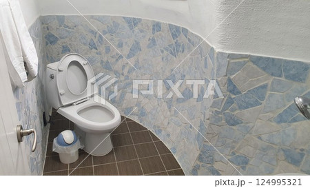 interior of a bathroom with toilet 124995321