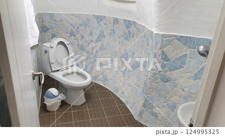 interior of a bathroom with toilet 124995325