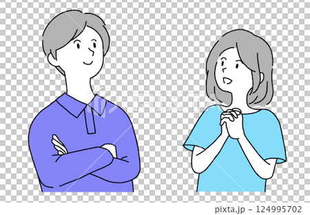何かに興味や関心を持っている若い2人の男女のイラスト素材 [124995702] - PIXTA