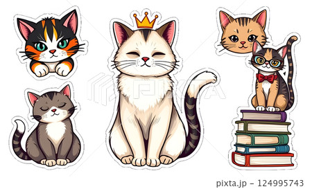 set of funny cartoon cats 124995743