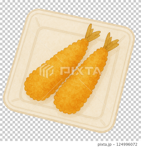 一包炸蝦的水彩插圖 124996072