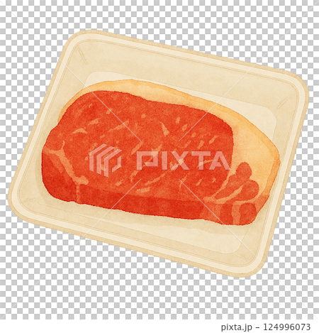Watercolor illustration of packaged steak meat 124996073