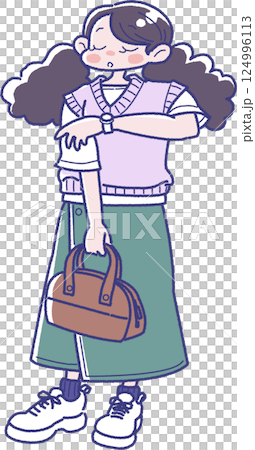 トートバッグを持った女の子のイラスト トートバッグを持った女の子のイラスト 124996113