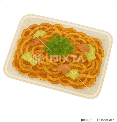 パック入り焼きうどんの水彩風イラスト 124996367
