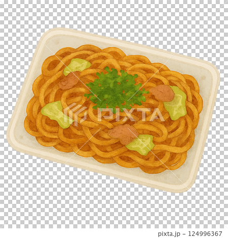 パック入り焼きうどんの水彩風イラスト 124996367