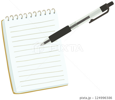 ボールペンとメモ帳のイラスト ベクター素材 124996386