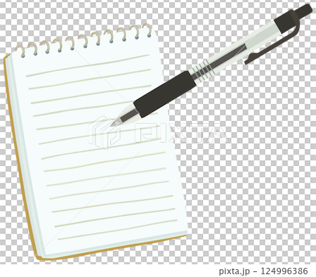 ボールペンとメモ帳のイラスト ベクター素材 124996386
