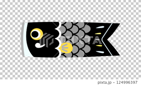 可愛的黑色鯉魚旗插圖 124996397