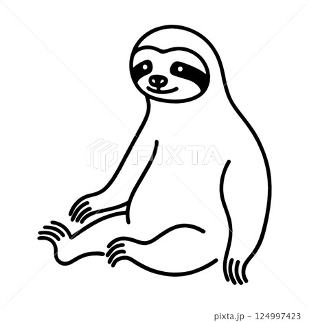 座っているポーズのナマケモノのシンプルな手描き線画イラスト 透過背景の切り抜き 座っているポーズのナマケモノのシンプルな手描き線画イラスト 透過背景の切り抜き 124997423