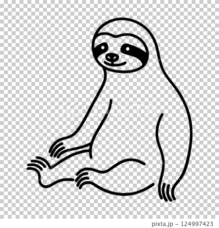 座っているポーズのナマケモノのシンプルな手描き線画イラスト 透過背景の切り抜き 座っているポーズのナマケモノのシンプルな手描き線画イラスト 透過背景の切り抜き 124997423
