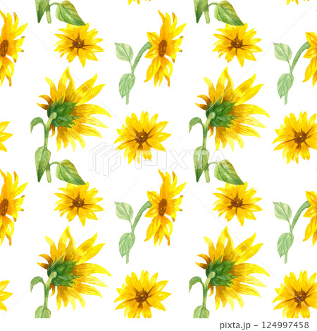 Seamless pattern with yellow flowers. 124997458