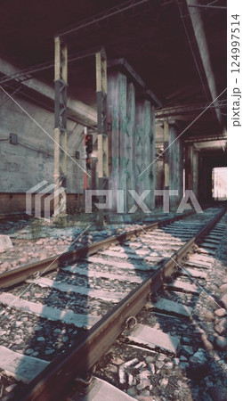 Decaying Train Track at Abandoned Station Decaying Train Track at Abandoned Station 124997514
