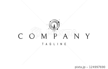 Vector logo with an abstract image of a radio tower with waves. 124997690