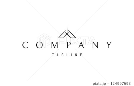 Vector logo with an abstract image of a house roof in the shape of the letter A with a star. 124997698