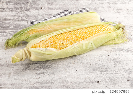 Ripe sweet yellow corn cob 124997993