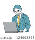 ノートパソコンを操作して疲れ切っている真面目そうな眼鏡の男性会社員 124998845
