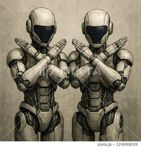 拒否のポーズをするロボット達 124999039