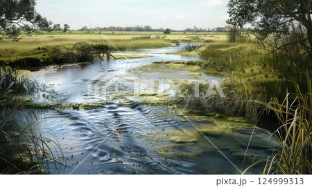 Agricultural Runoff And Water Pollution. Toxic Algae 124999313