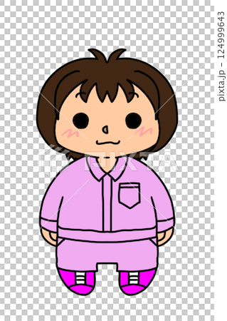 A short-haired woman wearing pink work clothes 124999643